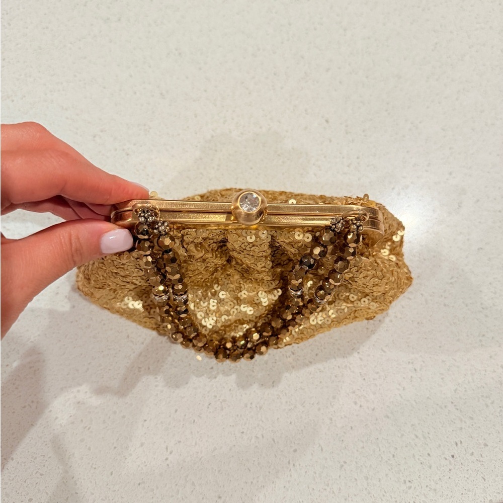 Gold Sequin Evening Clutch With Structured Frame - image 3